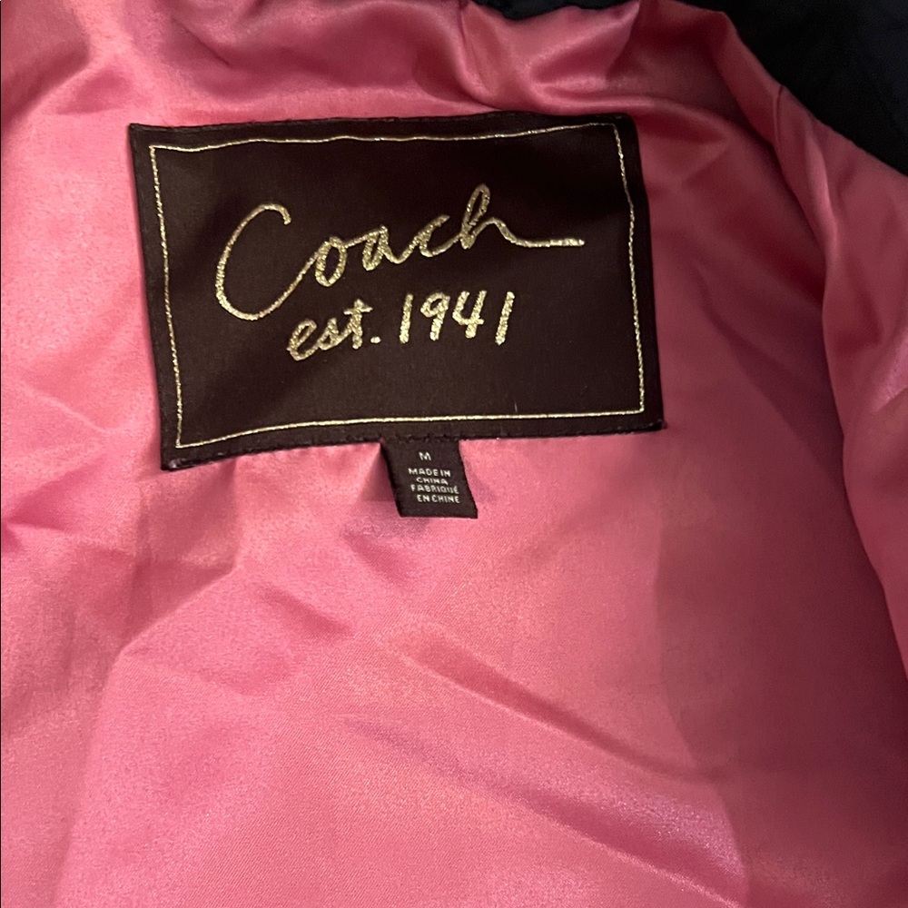Coach Women’s Quilted Black Puffer with Pink Accents - Picture 2 of 4